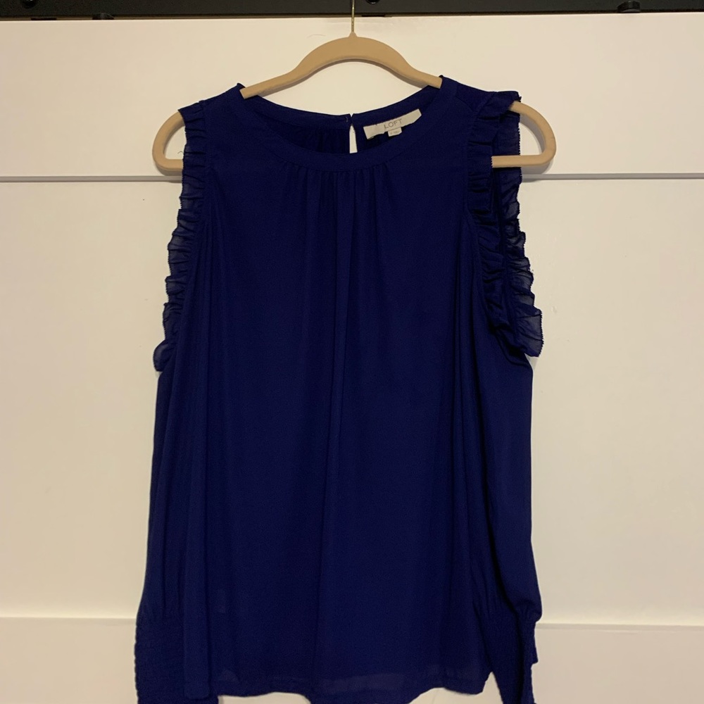 LOFT blue top with fun ruffles!